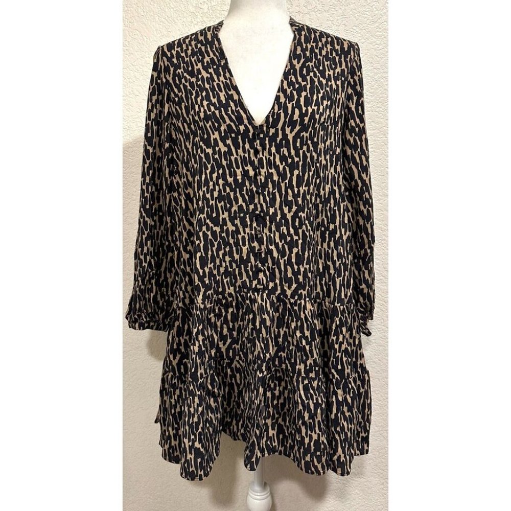 Zara "The Claris" Leopard Print Button Front Ruff… - image 1
